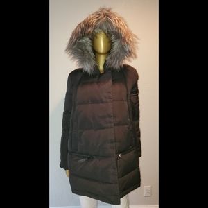 Derek Lam Charcoal Puffer Coat with Gray Fur Trim